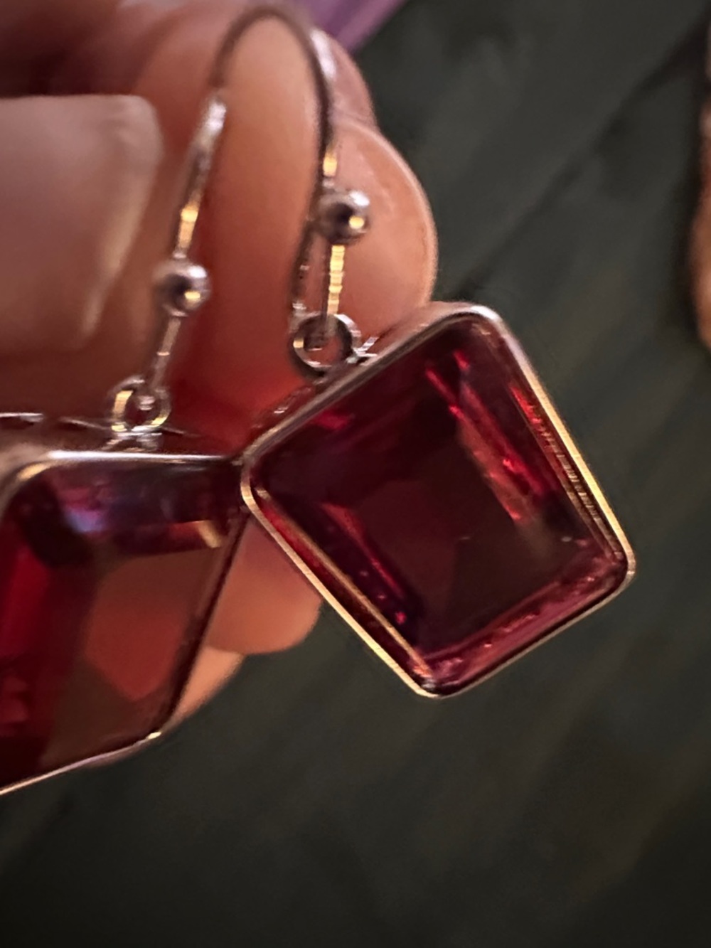 Red Rectangular Glass Drop Earrings - Women Jewelry - Picture 6 of 8